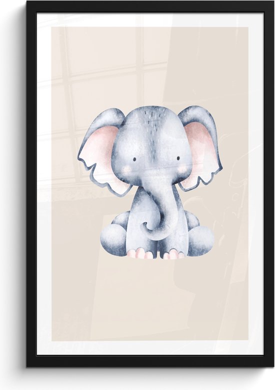 Fotolijst inclusief poster - Posterlijst 40x60 cm - Posters - Olifant - Baby - Beige - Kinderkamer dieren - Babykamer accessoires - Foto in lijst decoratie - Wanddecoratie woonkamer - Muurdecoratie slaapkamer