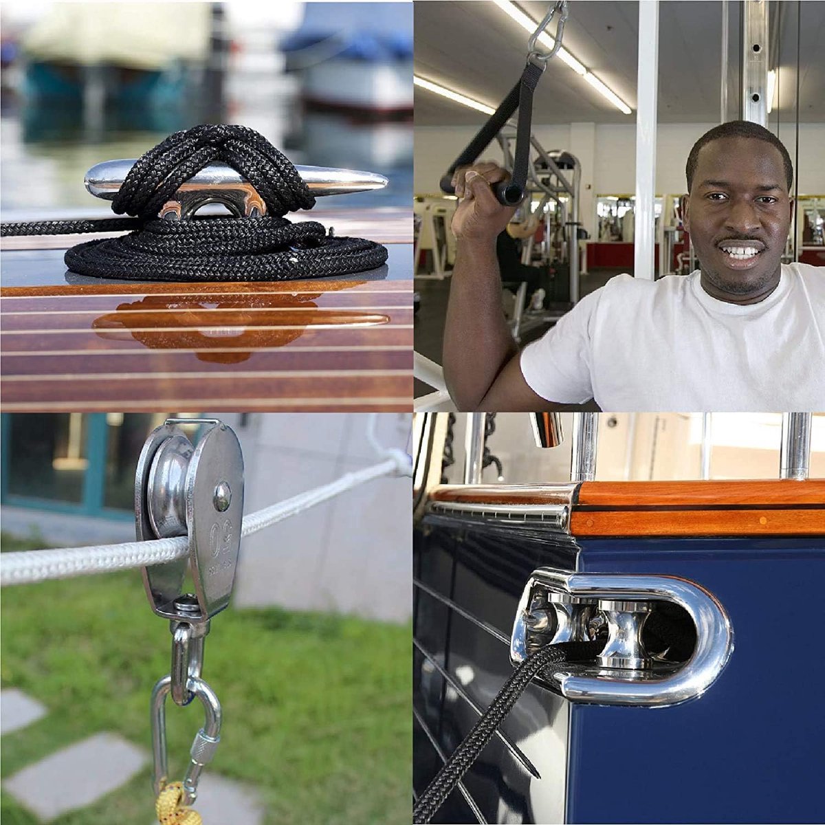SWTYExt 8 stuks flenzenset Inclusief 4 stuks afbuigrol M15 & 4 stuks karabijnhaak M4, afbuigrollen voor kabels Roestvrij staal kabelrol Draagvermogen 35Kg voor zonnezeil Fitness kabellier