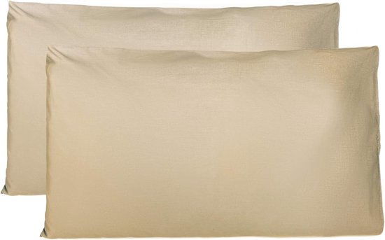 Kussensloop, set van 2, 100% katoen, superzachte premium jersey hoofdkussensloop, eenvoudig en stijlvol design, Made in Italy, 50 x 80 cm, beige