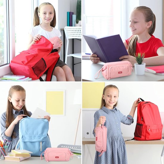 OYIWINMI Etui voor schoolkantoor met ritssluiting, etui met esthetische bloemen, voor meisjes cosmetische tas en portemonnee (Roze