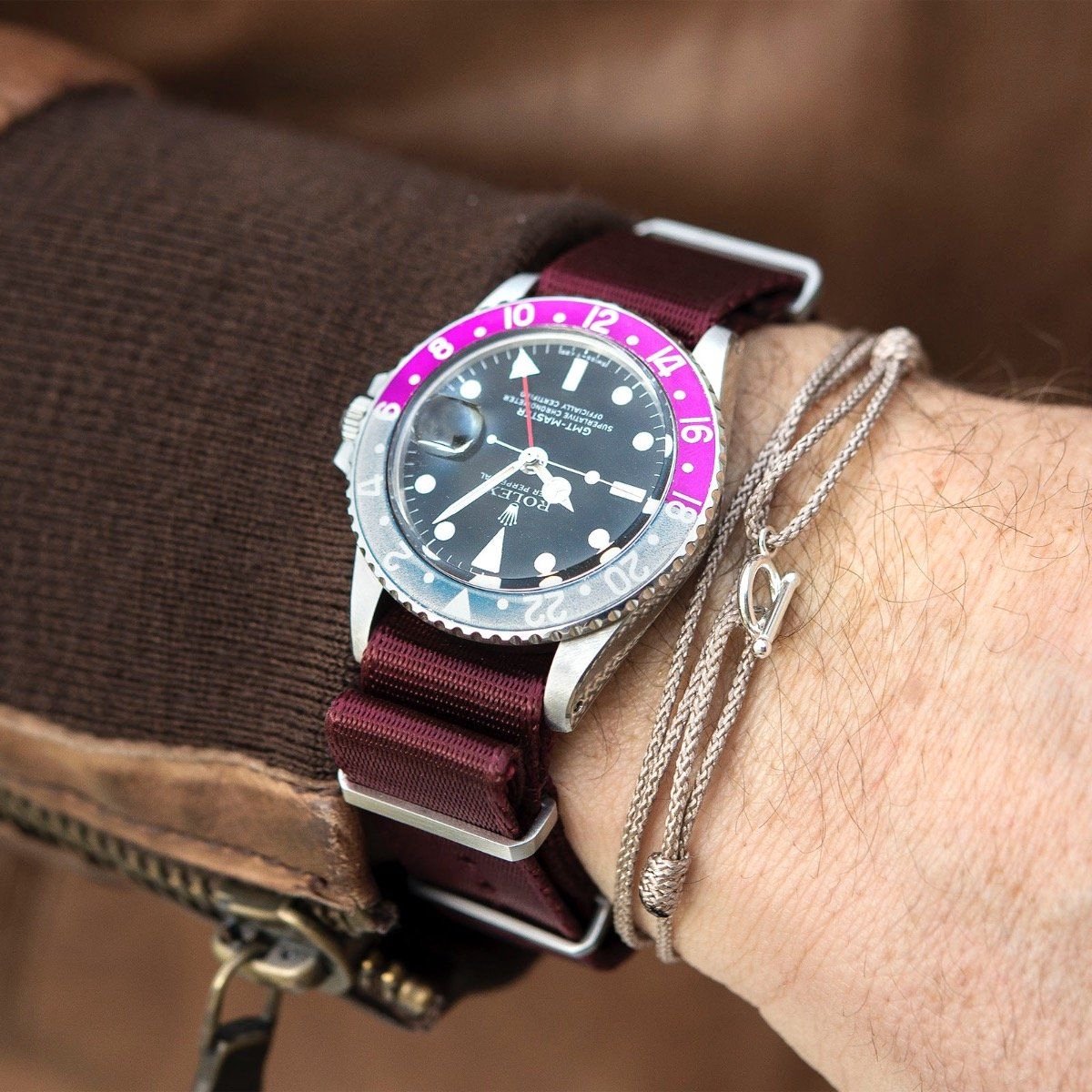 BS Nylon Horlogeband Luxury - Deluxe Nato Burgundy Red - 20mm