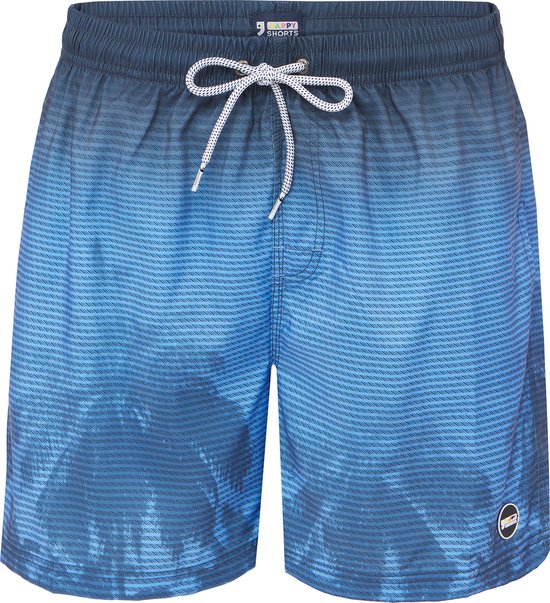 Happy Shorts Heren Zwemshort Faded Palmboom Print Blauw - Maat M - Zwembroek