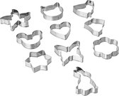 5Five Roestvrije Koekjesvormpjes/Uitsteekvormpjes - Set van 10 stuks - Zilver