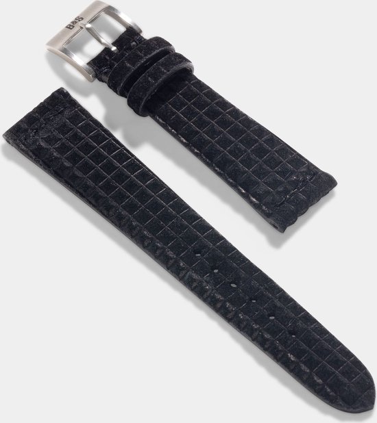B&S Bracelet de Montre en Cuir de Luxe - Daim Zwart Gaufré - 20 mm