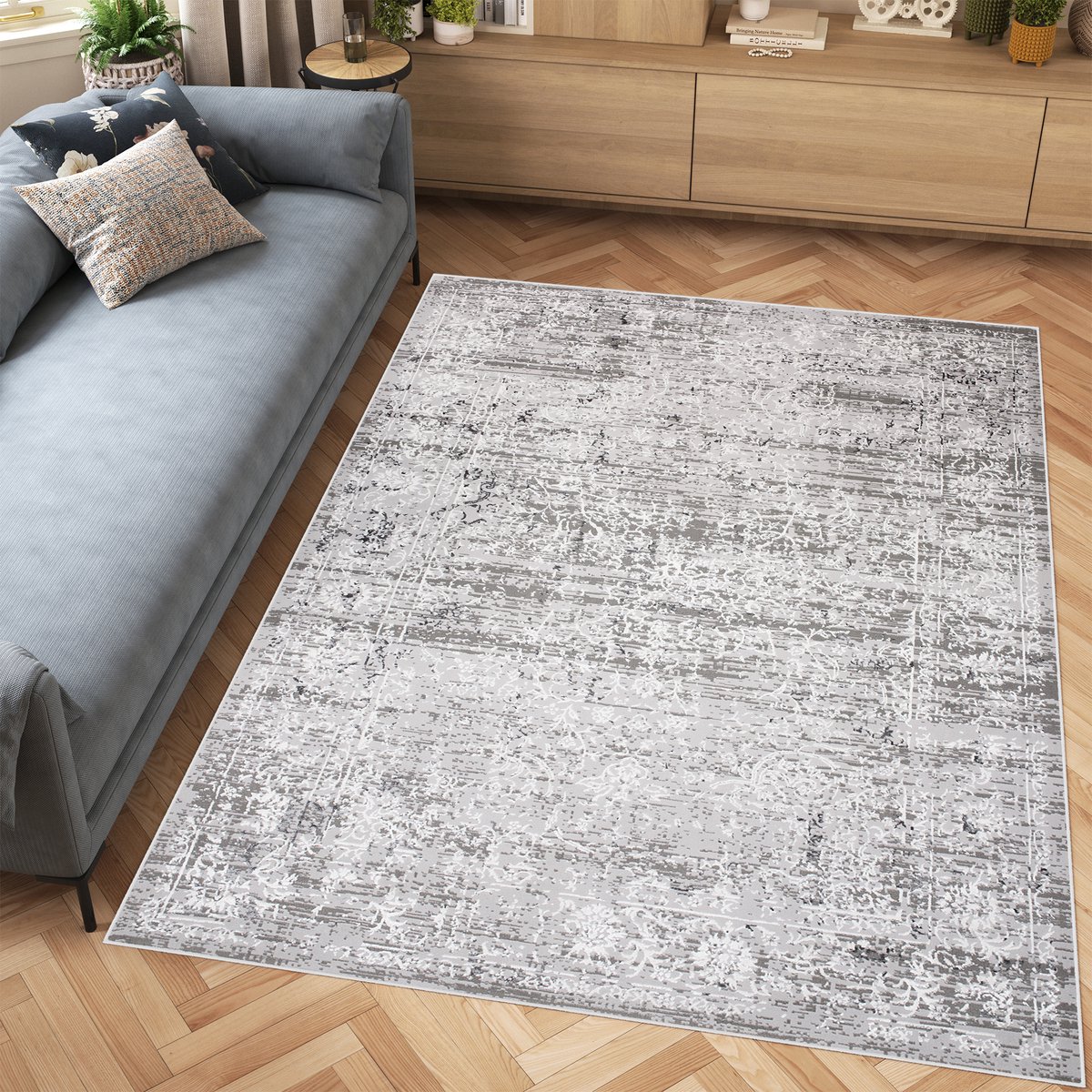 Tapiso Hera Vloerkleed Grijs Woonkamer Vintage Slaapkamer Tapijt Maat- 140x200 Grijs 2