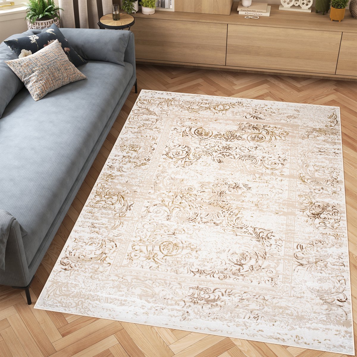 Tapiso Hera Vloerkleed Beige Woonkamer Gezaagd Tapijt Maat- 80x150 Beige Licht