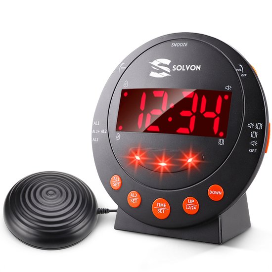 Foto: Solvon digitale wekker met trilkussen voor doven en slechthorenden wekkerradio met trilplaat voor slaapkamer wekker digitaal alarm klok met trilschijf dual alarm met trilfunctie bed shaker