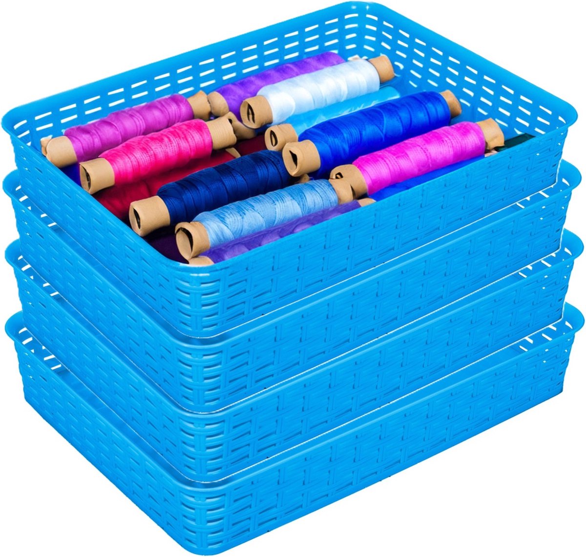 Hega hogar Opbergmandje ladeverdeler 4x blauw 4.5 liter kunststof 26 x 35 x 6 cm kastmandjes manden
