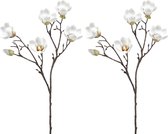 Emerald Kunstbloem Magnolia tak - 2x - 65 cm - creme wit - Kunst zijdebloemen