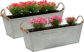 Mega Collections plantenbak/bloembak Farmer - 2x - balkon - zink - zilver - L44 x D15 X H13 cm