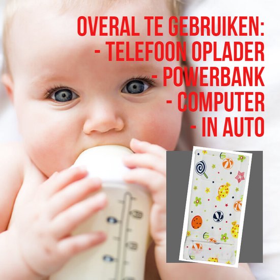 Allernieuwste 2 STUKS USB Baby Fles Warmer model Lollie - Heater - Reisaccessoire - Draagbaar - Klittenband - Kleur van Allernieuwste — afbeelding 3