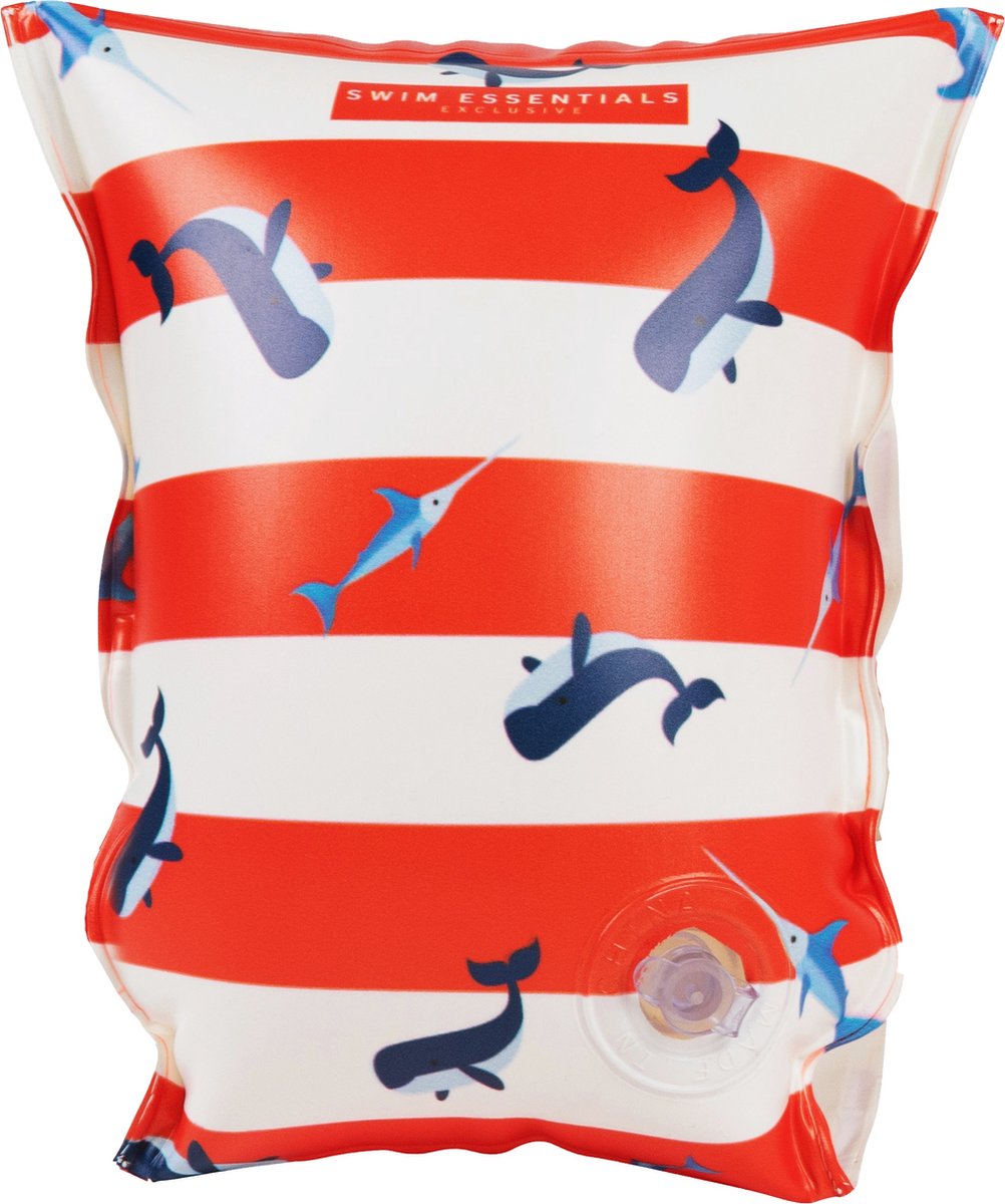Swim Essentials - Zwembandjes met walvisprint - Zwemvleugels - Kinderen - Jongens - Meisjes - 15-30 kg - 2-6 jaar - PVC - wit - rood