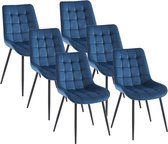 Set van 6 gestoffeerde stoelen - Velours en zwart metaal - Nachtblauw - OLLUA L 49.5 cm x H 87 cm x D 60 cm