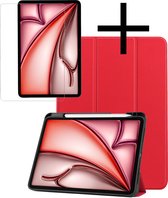 Hoesje Geschikt voor iPad Air 2024 (13 inch) Hoesje Case Hard Cover Hoes Book Case Met Uitsparing Geschikt voor Apple Pencil Met Screenprotector - Rood