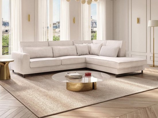 Canapé d'angle en velours côtelé beige TESSIO L 295 cm x H 101 cm x P 253 cm