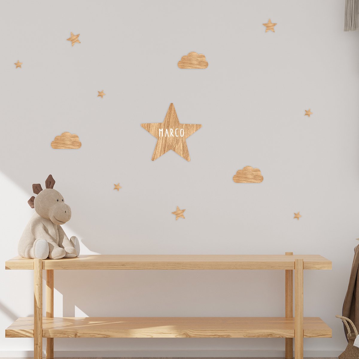 Vintiun Muurdecoratie Ster en Wolk - personaliseerbaar
