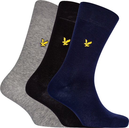 Lyle & Scott 3P sokken angus zwart, blauw & grijs - 40-46