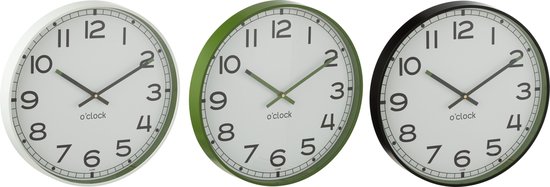 J-Line Horloge Murale Rond Plastique Vert/Blanc/Noir Large Assortiment De 3