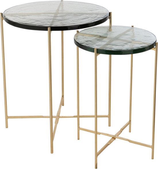 J-Line table Gigogne Obi - verre/métal - 2 pièces