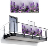 Balkonscherm 200x90 cm - Balkonposter Bloemen - Planten - Paars - Groen - Wit - Balkon scherm decoratie - Balkonschermen - Balkondoek zonnescherm