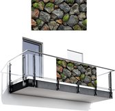 Balkonscherm 200x110 cm - Balkonposter Steenlook - Mos - Grijs - Groen - Balkon scherm decoratie - Balkonschermen - Balkondoek zonnescherm
