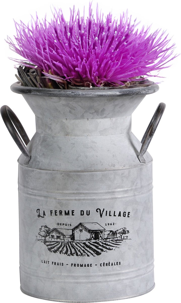 Sunnydays Melkbus vorm vaas/container - Zink - zilvergrijs - 18 x 26 cm - decoratie of plantenbak