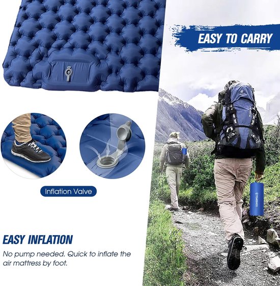 Bloominggoods® Luchtbed - Luchtmatras - Zelf Opblaasbare Luchtmat - Max 200kg - Camping - Backpacking - Lichtgewicht - Blauw van Bloominggoods® — afbeelding 5