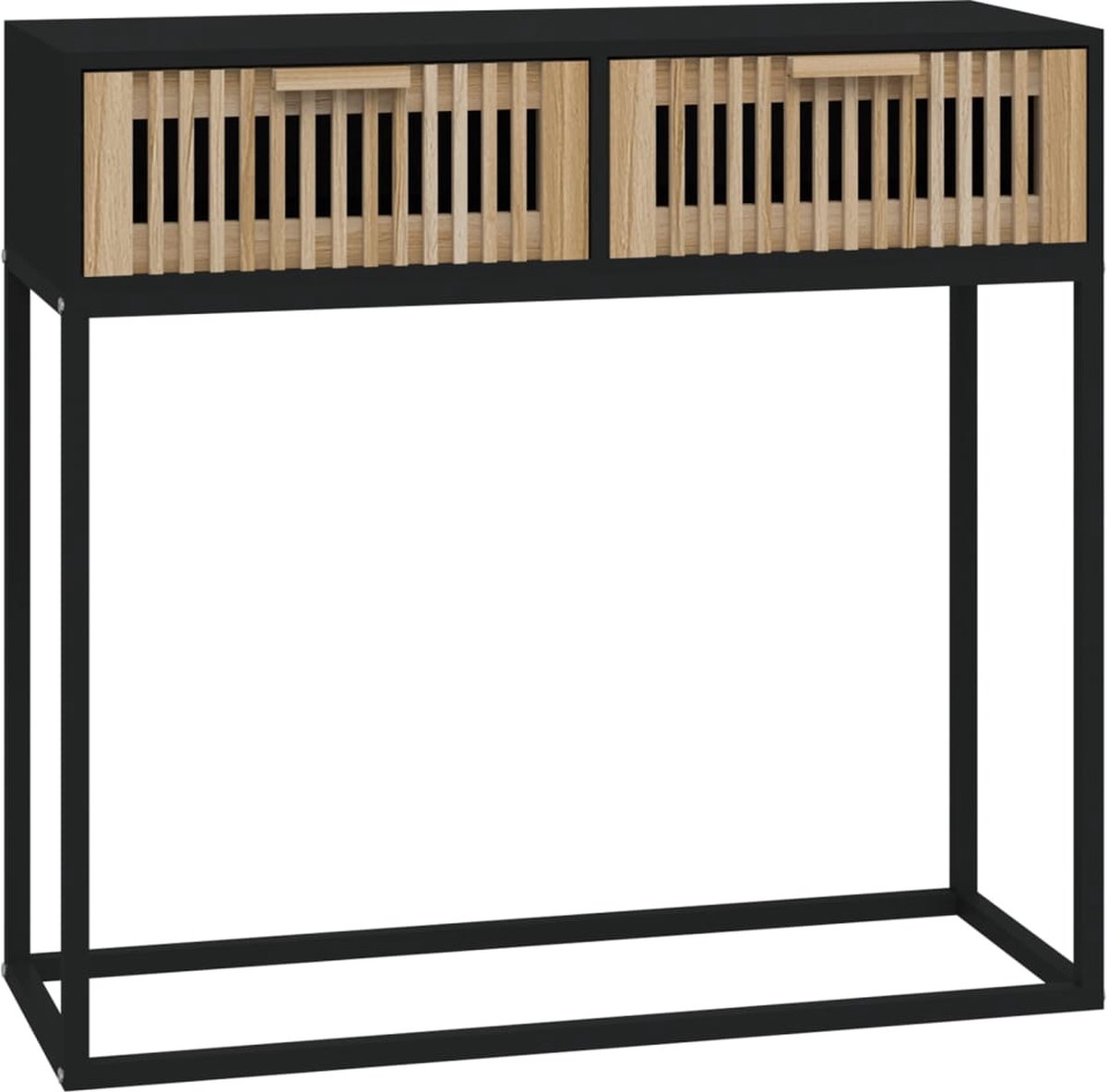 vidaXL Wandtafel - 80x30x75 - cm - bewerkt - hout - en - ijzer - zwart
