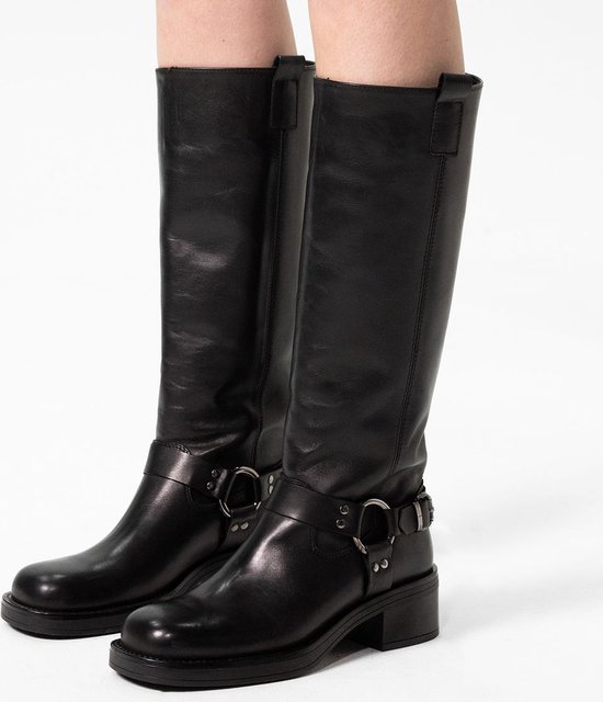 Manfield - Femme - Boots motardes hautes en cuir noir - Taille 37