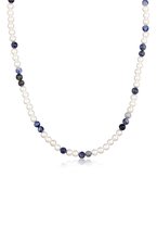 KUZZOI Collier Homme Perles Perles avec perles coeur coquillage et agate bleue en argent sterling 925 plaqué or