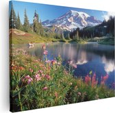 Artaza Peinture sur toile Lac entouré de Fleurs sauvages - 80x60 - Décoration murale - Photo sur toile - Impression sur toile