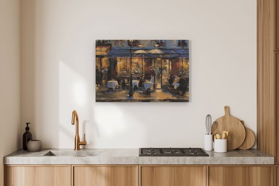 Artaza Tableau sur toile représentant un café à Paris - 90 x 60 - Décoration murale - Photo sur toile - Impression sur toile