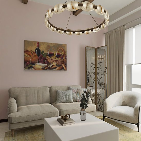 Artaza Peinture sur Toile Oeuvre de Vin, Pain et Fromage - 90x60 - Décoration murale - Photo sur Toile - Impression sur Toile