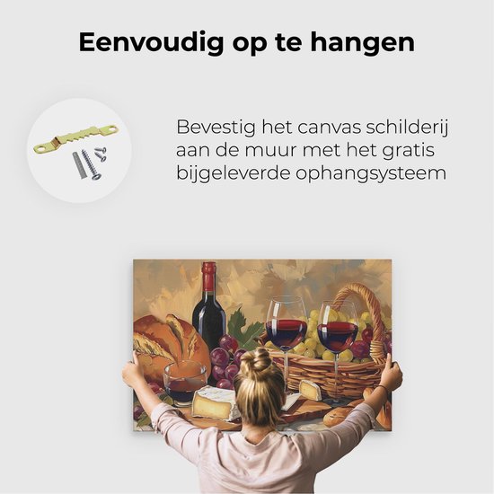 Artaza Peinture sur Toile Oeuvre de Vin, Pain et Fromage - 90x60 - Décoration murale - Photo sur Toile - Impression sur Toile