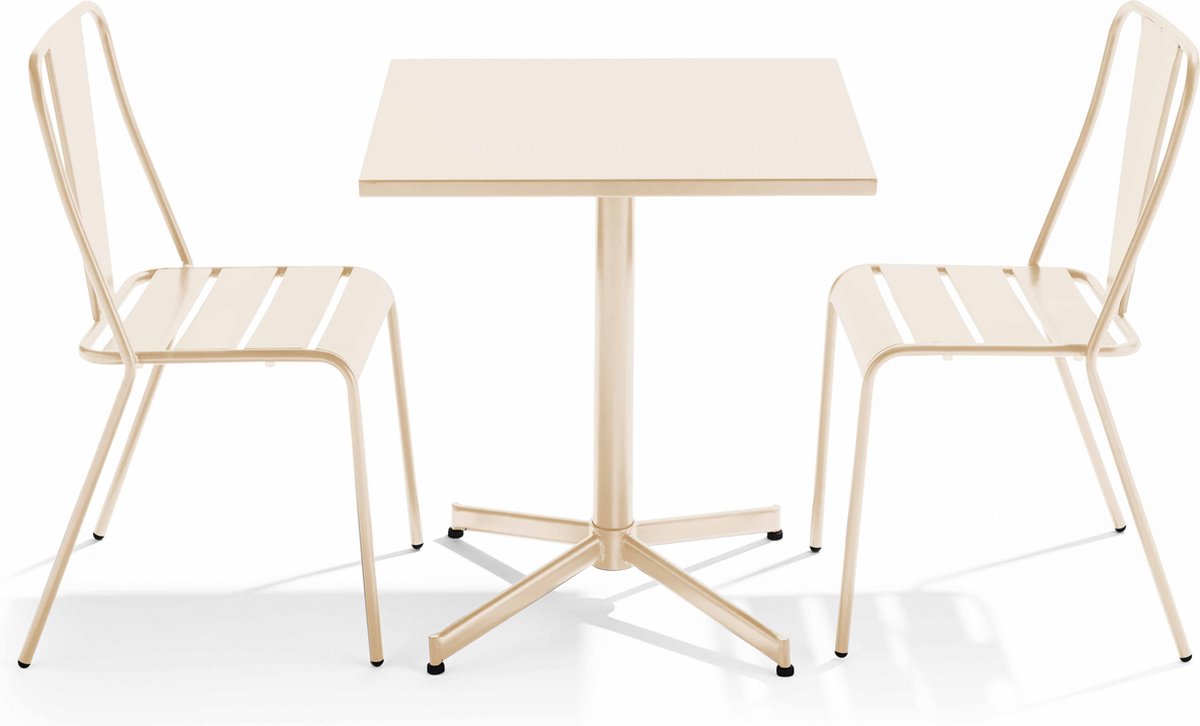 Oviala - Tuinset met verstelbare tafel en 2 ivoorkleurige stoelen - Palavas