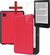 Hoesje Geschikt voor Kobo Clara BW Hoesje Luxe Bescherm Case Met Screenprotector - Hoes Geschikt voor Kobo Clara BW Hoes Book Cover - Rood