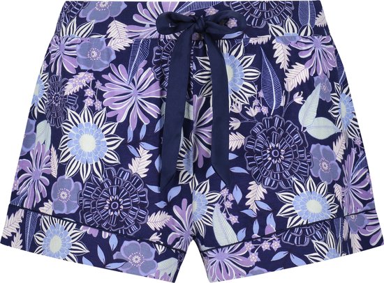 Hunkemöller Dames Nachtmode Pyjama shorts Jersey Lace - Blauw - maat 2XL