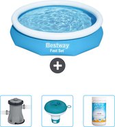 Bestway Rond Opblaasbaar Fast Set Zwembad - 305 x 66 cm - Blauw - Inclusief Pomp - Chloordrijver - Chloor