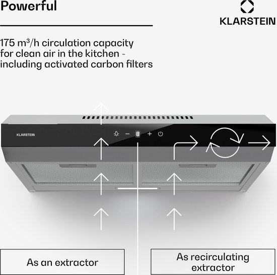 Klarstein Inbouwafzuigkap 60 cm, afzuigkap met filter, afzuigkap van aluminium, vaatwasmachinebestendig, inbouwkap met luchtstroom 305 m³/h, led, afzuigkap met Touch Control