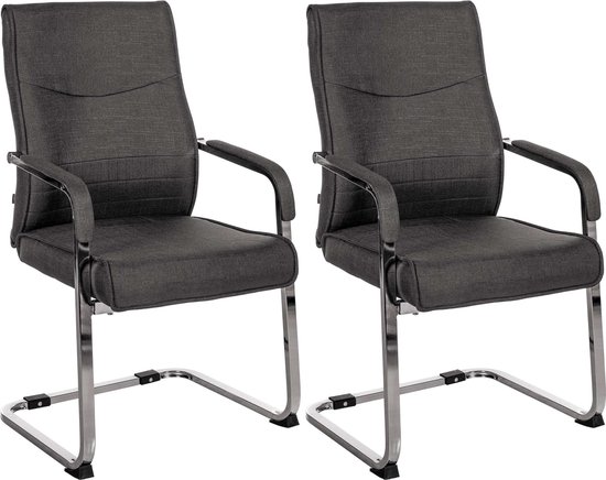 CLP Hobart Set van 2 Eetkamerstoelen - Bezoekersstoelen - Met armleuning - Verchroomd frame - zwart Stof