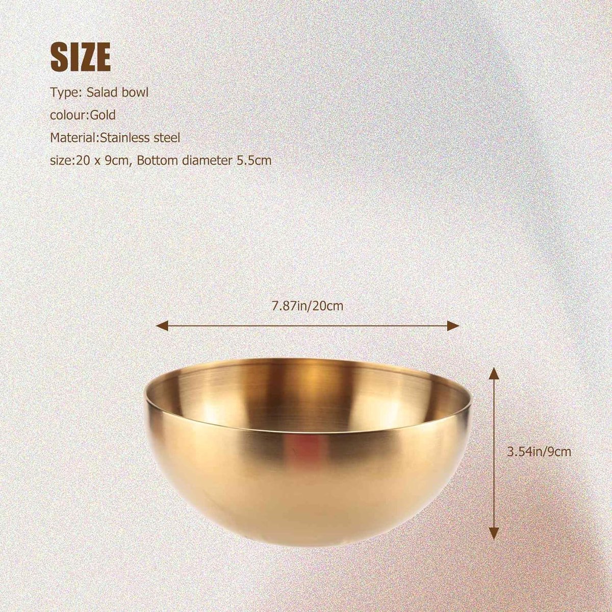 Peukerty Capaciteit Roestvrij Staal Salade Kommen Koreaanse Soep Noedel Ramen Koezel Keuken Voedsel Container Goud, 20 x 9 cm