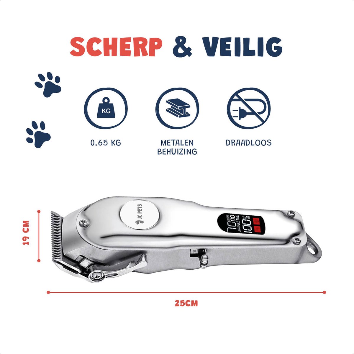 JC Pets Professionele Hondentondeuse - Draadloze Hondentrimmer voor Honden - Inclusief Trimaccessoires en 4 Opzetstukken voor Alle Vachten, Perfect voor Dikke Vacht - RVS Behuizing en Extra Stil thumbnail 5