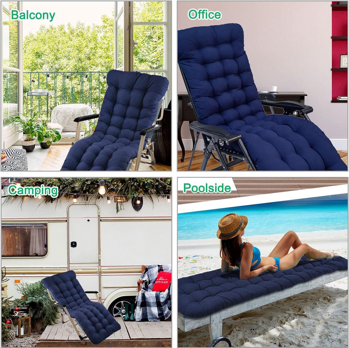Coussin Chaise Longue 170x50cm - Épaisseur 6cm - Housse Antidérapante - Pour Jardin Et Intérieur