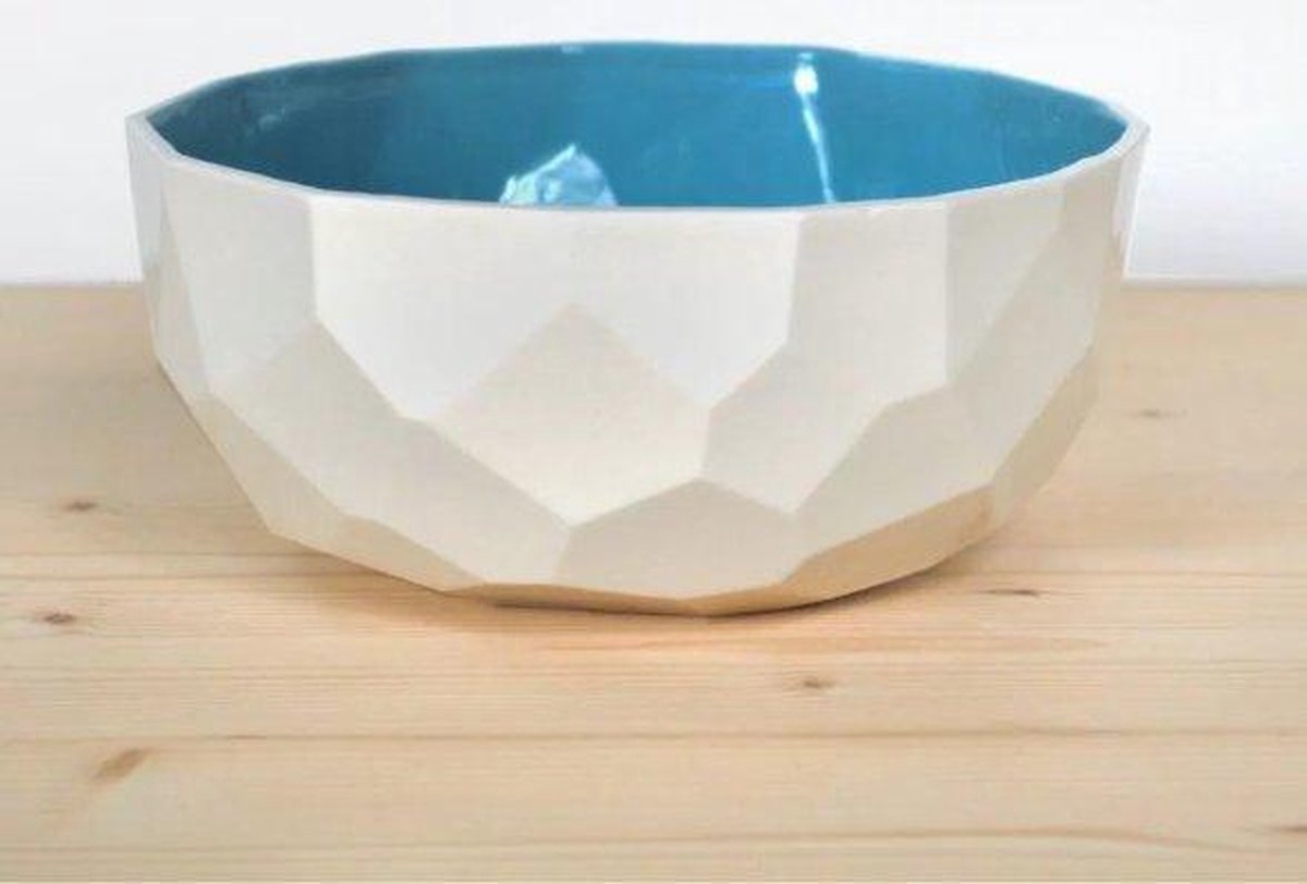 Goedkoopste Schaal - Handgemaakt - studio lorier - blauw - poligon bowl - 15 cm diameter