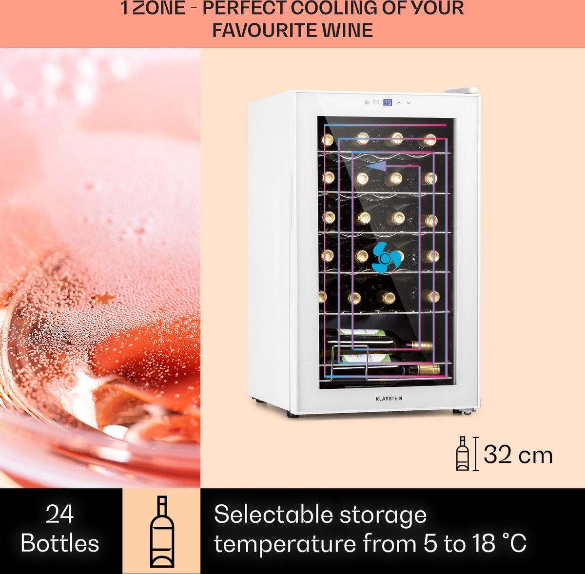 Klarstein Shiraz 24 Uno Wijnkoelkast - 63 Liter - 24 Flessen - afbeelding 3