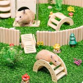 Set van 4 hamsterkauwspeeltjes, houten hamsterspeelgoed, trainingsspeelgoed voor dwerghamsters, caviaspeelgoed inclusief wip, brug, schommelbed