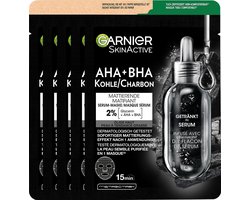 Garnier SkinActive Pure Charcoal Black Sheet Mask - Zuiverend en Verfijnend Gezichtsmasker - 5 Stuks - Voordeelverpakking