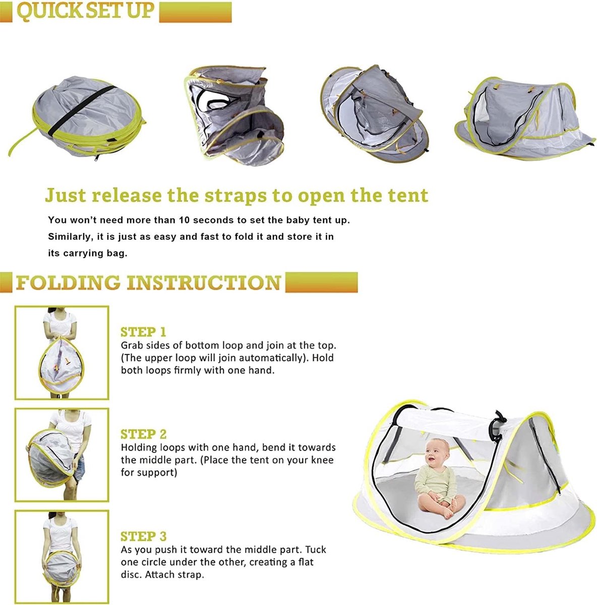Strandtent, UPF 50 pop-up strandtent, draagbare zonneschermtent, automatische lichtgewicht strandschuilplaats, pop-up tent voor volwassenen, baby, 2-3 personen, met draagtas