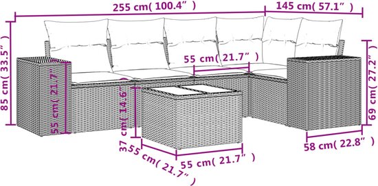 vidaXL - 6 pièces - Ensemble de salon - avec - coussins - poly - rotin - beige
