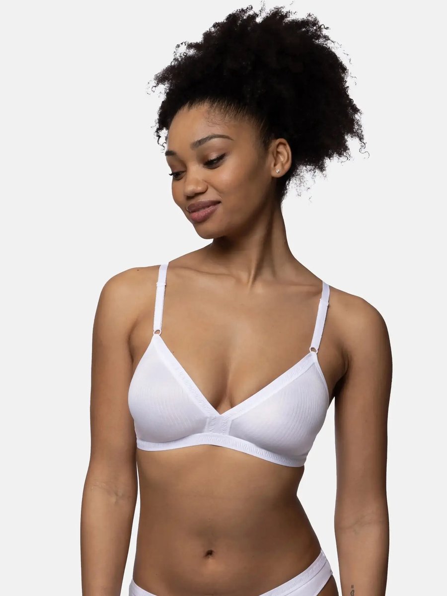Dorina Niet voorgevormde Bh zonder beugel - Tiffany - Bralette met sluiting - Katoen - 80D - Wit